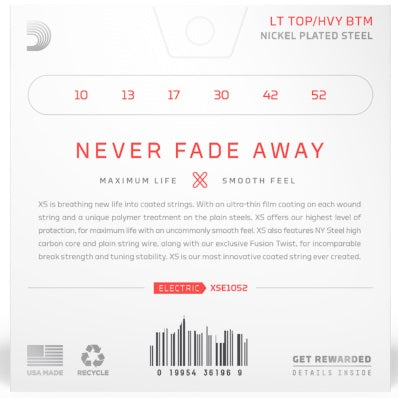 D'Addario XS Nickel Coated Electric Guitar Strings (.010 - .052) Light Top/Heavy Bottom