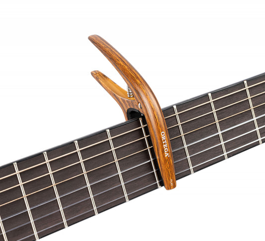 Ortega Two In One Curved/Flat Guitar Capo - Walnut