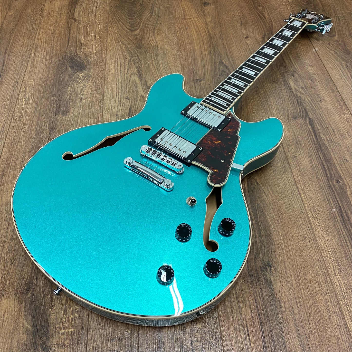 Pre-Owned D'Angelico Premier Doublecut Semi-Hollow Stopbar - Ocean Turquoise