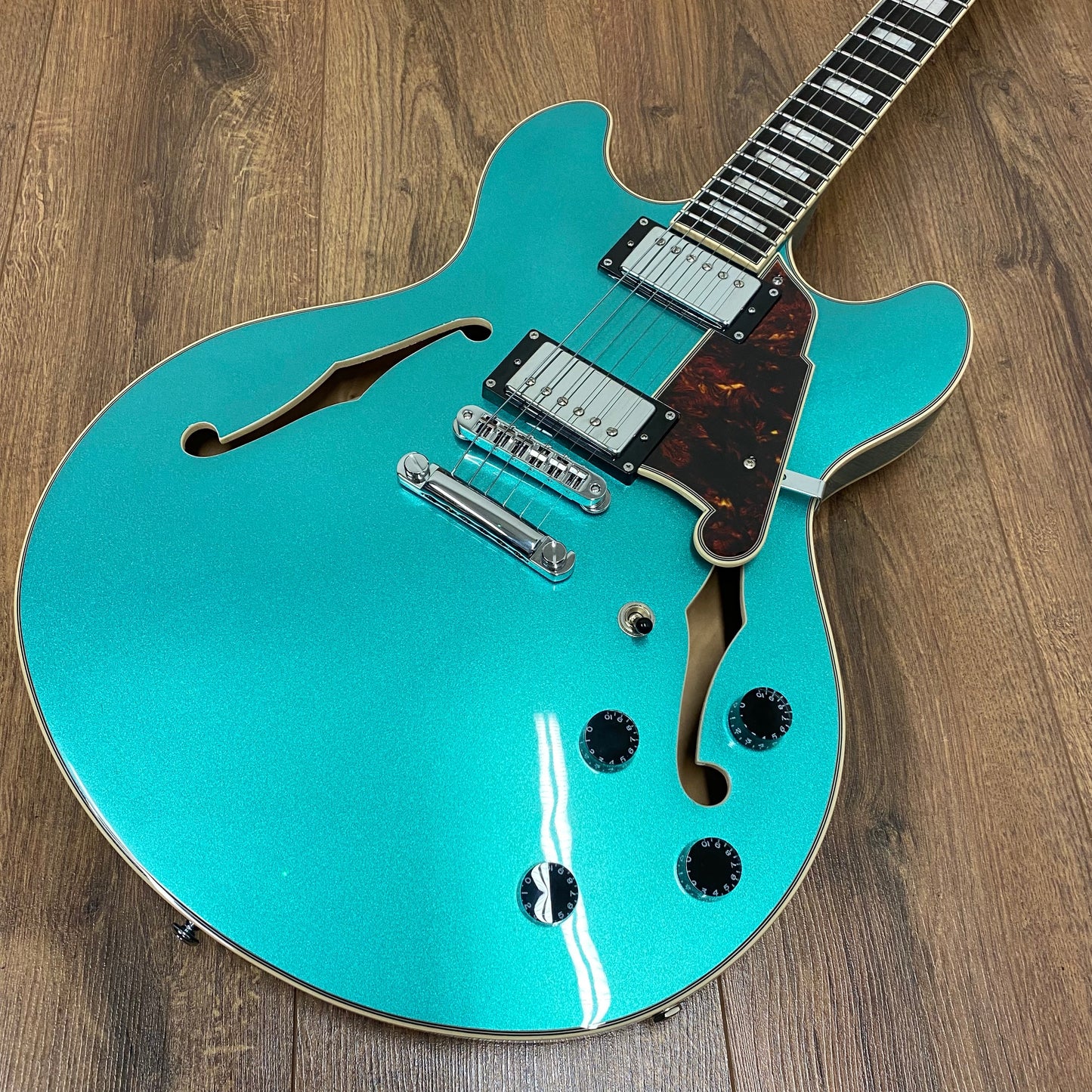 Pre-Owned D'Angelico Premier Doublecut Semi-Hollow Stopbar - Ocean Turquoise