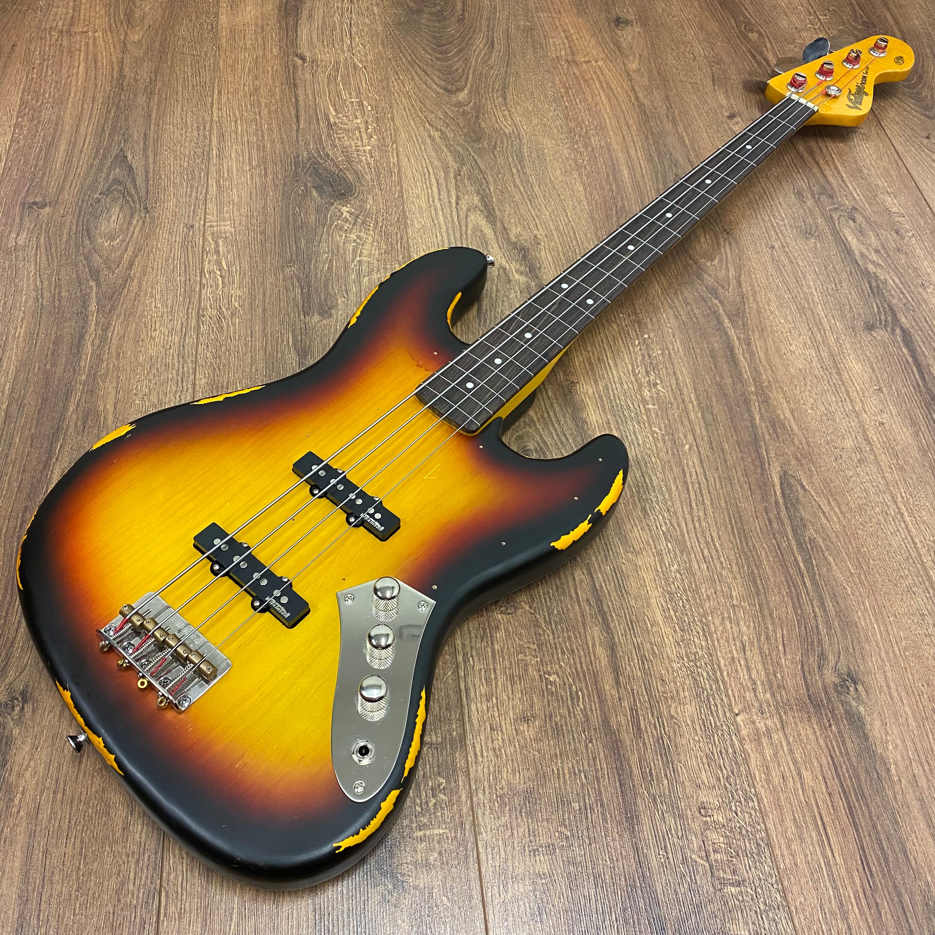 Pre-Owned Vintage V74MRJP Icon Fretless Bass - Distressed Sunset