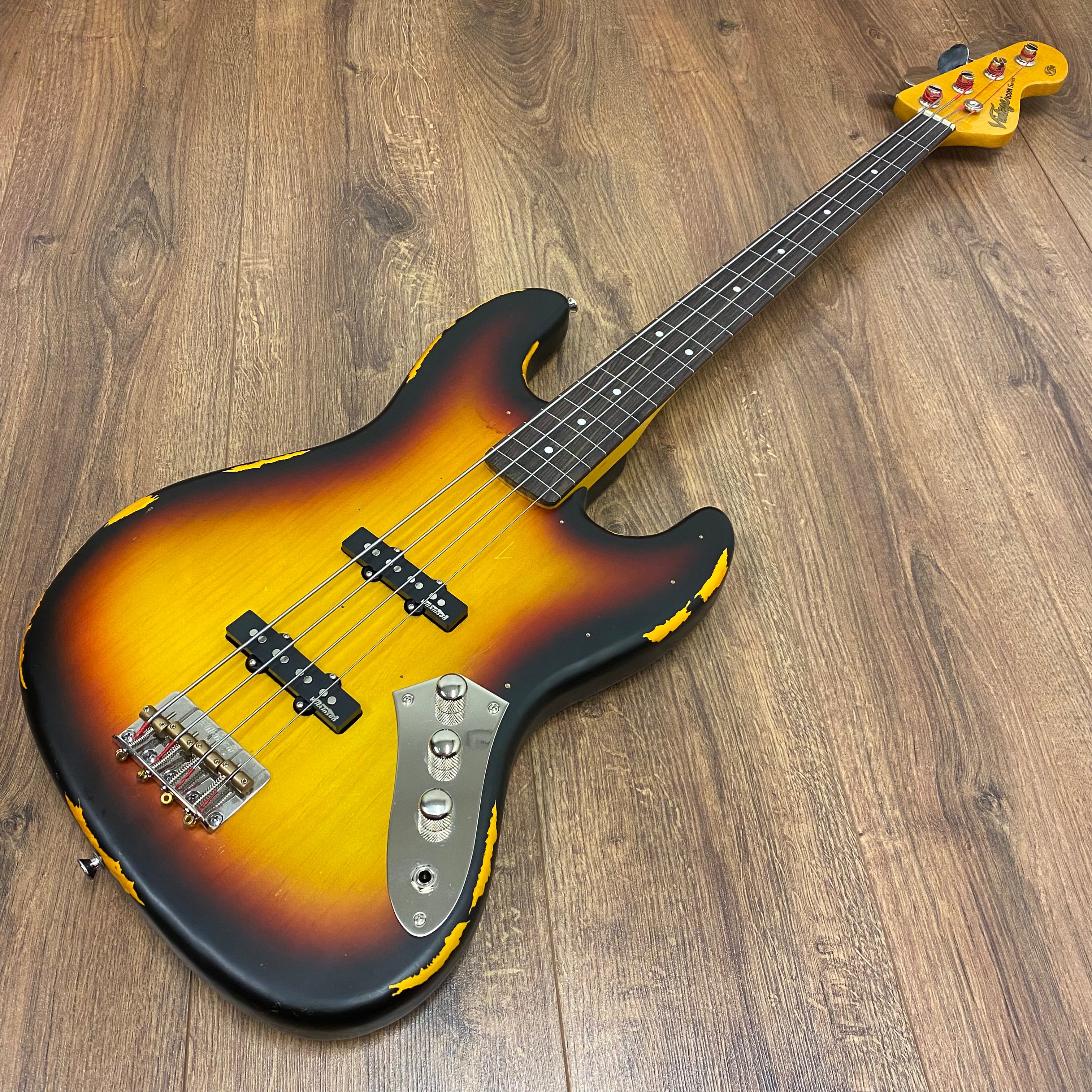 Pre-Owned Vintage V74MRJP Icon Fretless Bass - Distressed Sunset