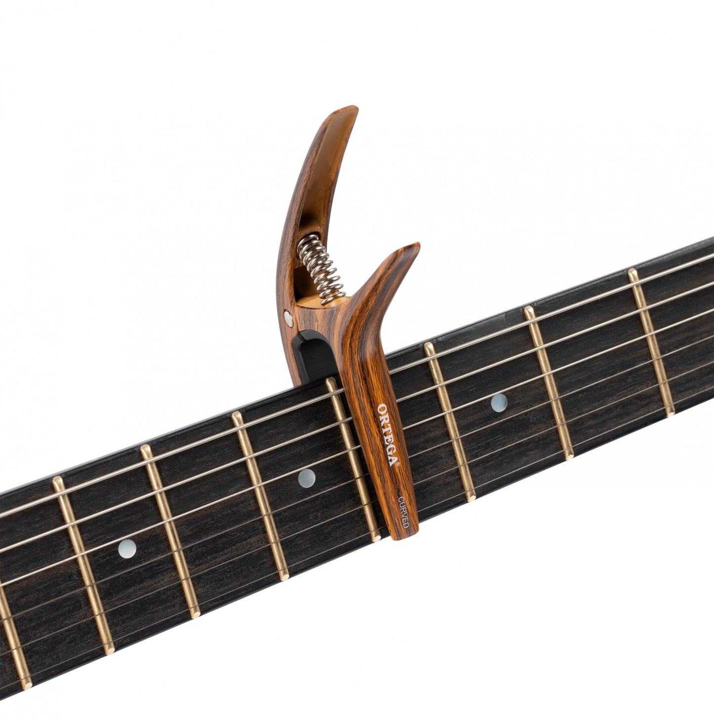 Ortega Two In One Curved/Flat Guitar Capo - Walnut