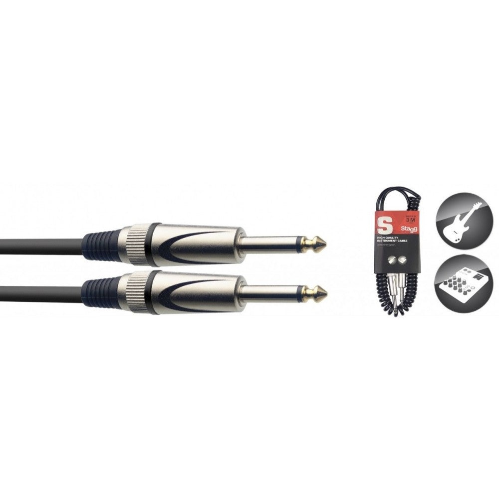 Stagg S-Series Deluxe Curly Instrument Cable - 1/4" Jack Plug To 1/4" Jack Plug