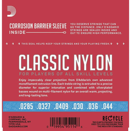 D'Addario EJ27H Student Nylon Classical Guitar Strings, Hard Tension