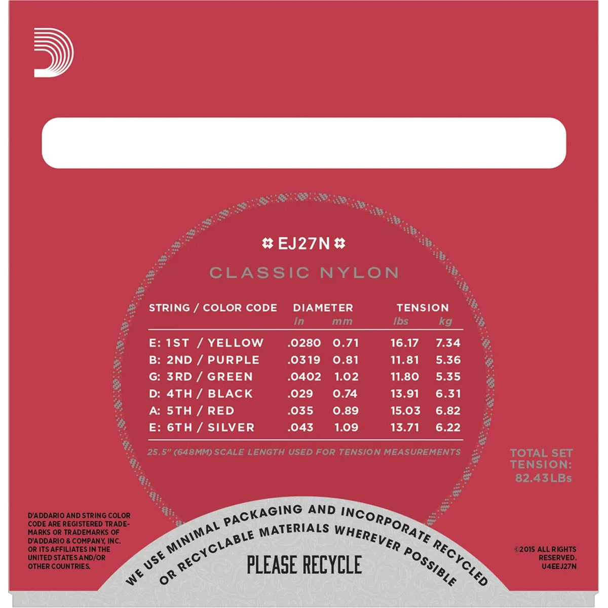 D'Addario EJ27N Student Nylon Classical Guitar Strings, Normal Tension