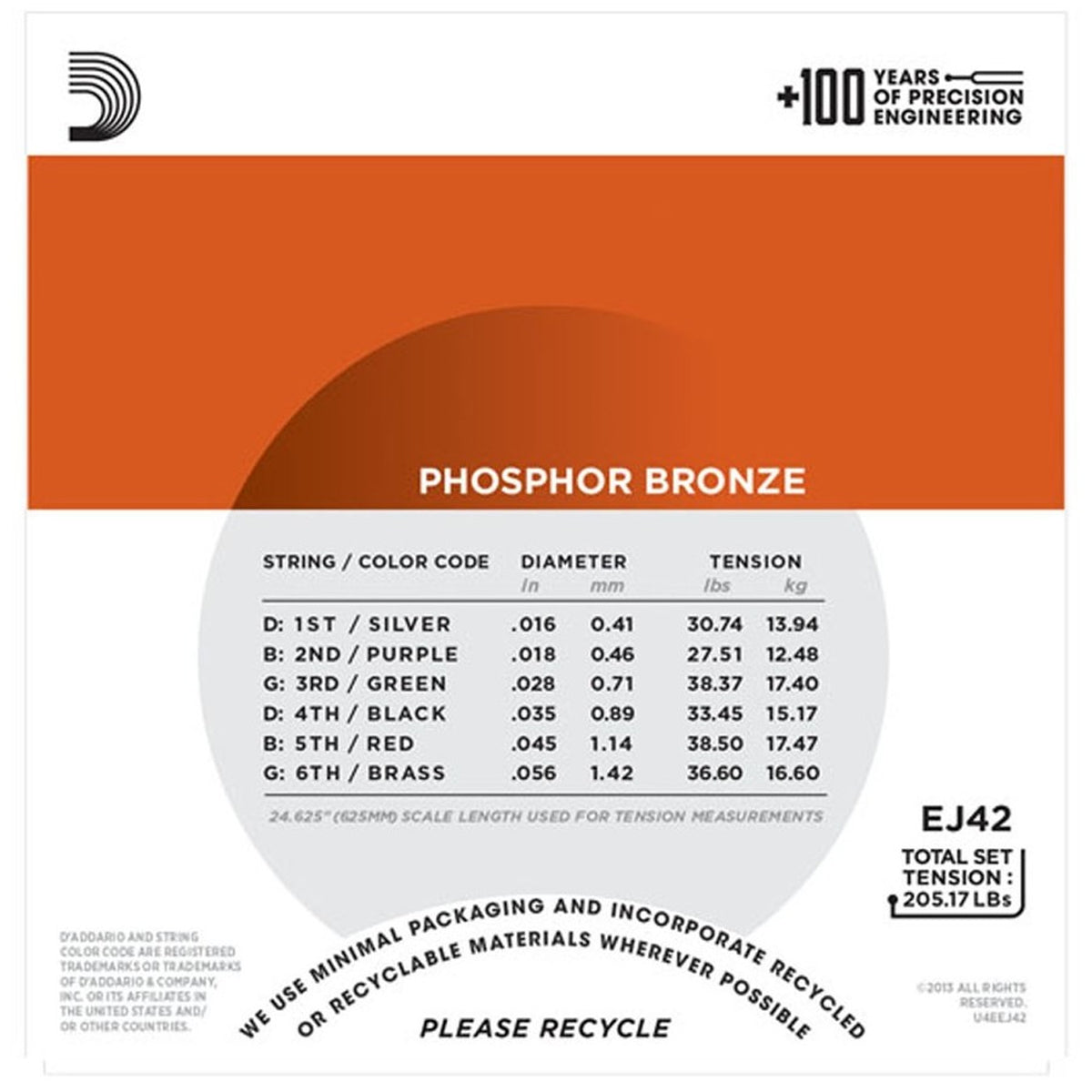 D'Addario EJ42 Phosphor Bronze Resophonic Strings (.016 -.056) Medium