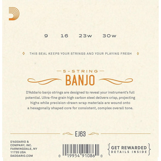 D'Addario EJ63 Nickel Wound Strings For 4-String Tenor Banjo (.009 -.023) Medium