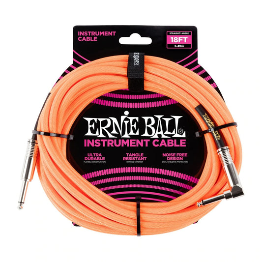 Ernie Ball Braided Instrument Cable in Neon Orange - Straight/Angle