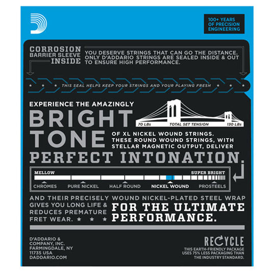 D'Addario EXL140-8 Electric Guitar Strings (.010 -.074) Light Top/Heavy Bottom 8-String