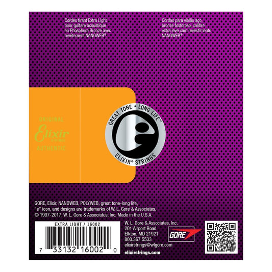 Elixir Nanoweb Acoustic Guitar Strings (.010-.047) Extra Light - Phosphor Bronze