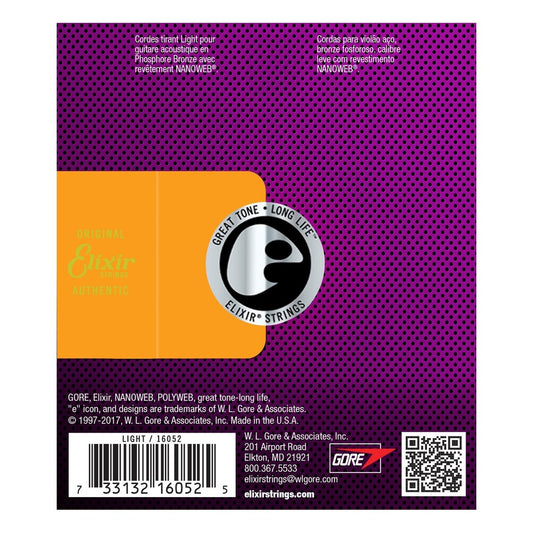 Elixir Nanoweb Acoustic Guitar Strings (.012-.053) Light - Phosphor Bronze