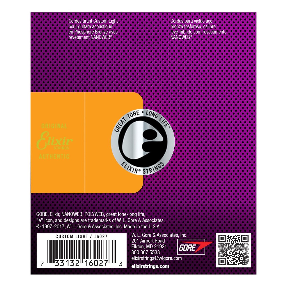 Elixir Nanoweb Acoustic Guitar Strings (.011-.052) Custom Light - Phosphor Bronze