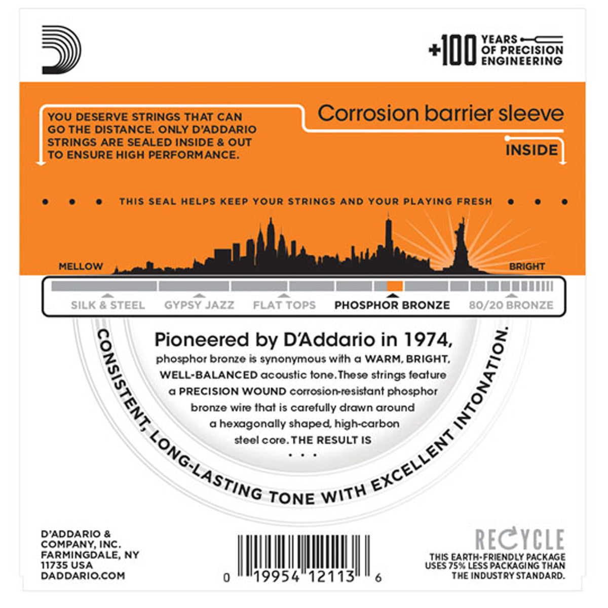 D'Addario EJ15 Phosphor Bronze Acoustic Strings (.010 -.047) Extra Light **3 PACK**