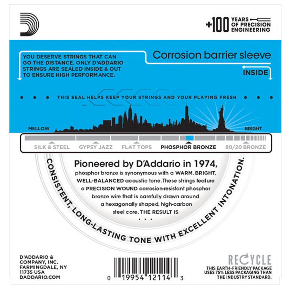 D'Addario EJ16 Phosphor Bronze Acoustic Strings (.012 -.053) Light **3 PACK**