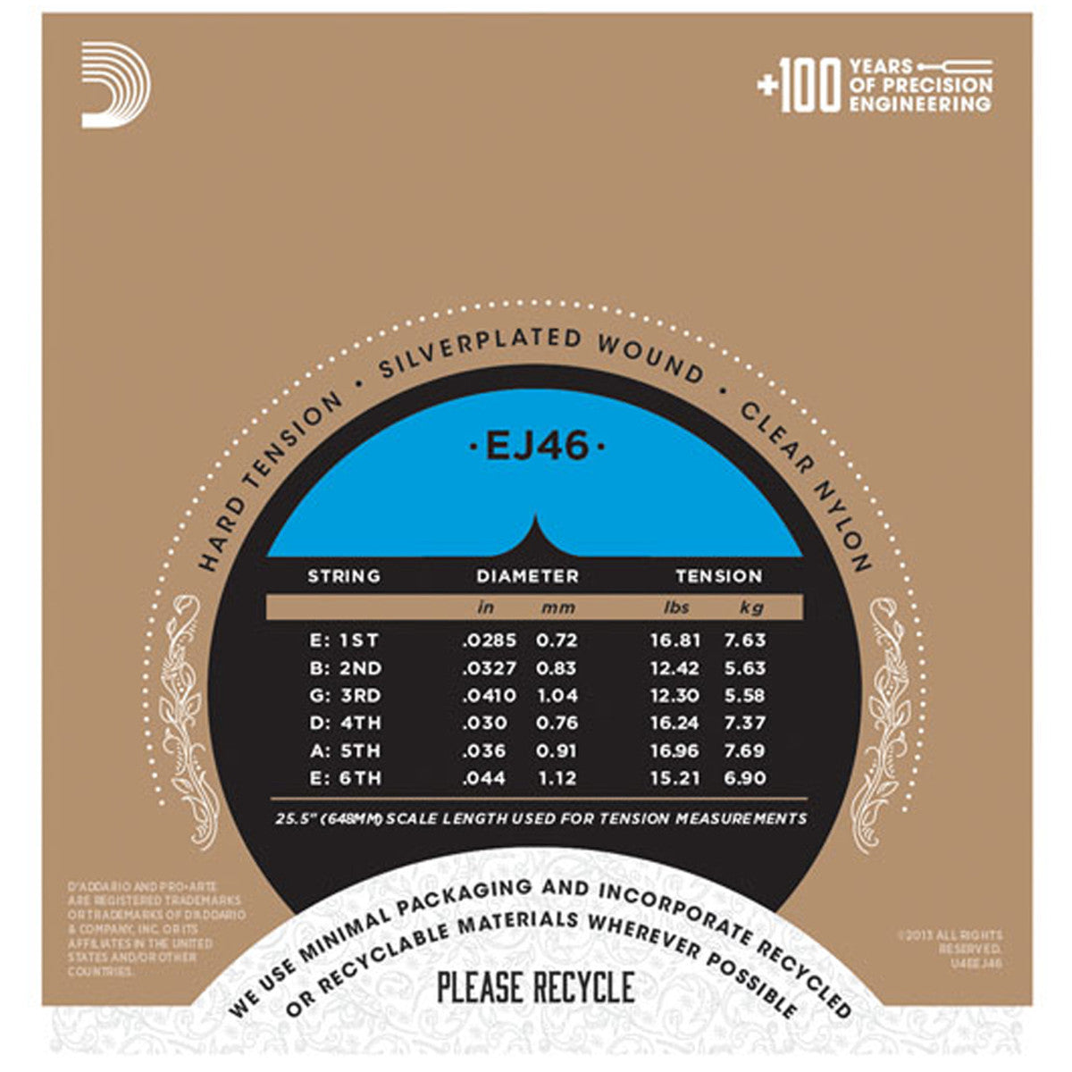 D'Addario EJ46 Pro-Arte Nylon Classical Guitar Strings, Hard Tension