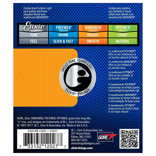 Elixir Nanoweb Electric Guitar Strings (.009-.046) Custom Light