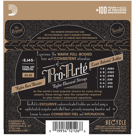 D'Addario EJ45 Pro-Arte Nylon Classical Guitar Strings, Normal Tension