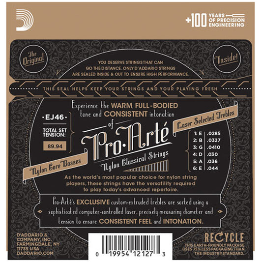 D'Addario EJ46 Pro-Arte Nylon Classical Guitar Strings, Hard Tension