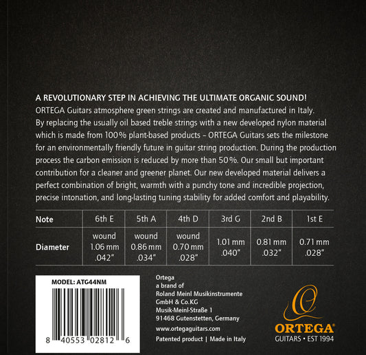 Ortega Atmosphere Green 100% Plant-Based Classical Guitar Strings - Medium Tension