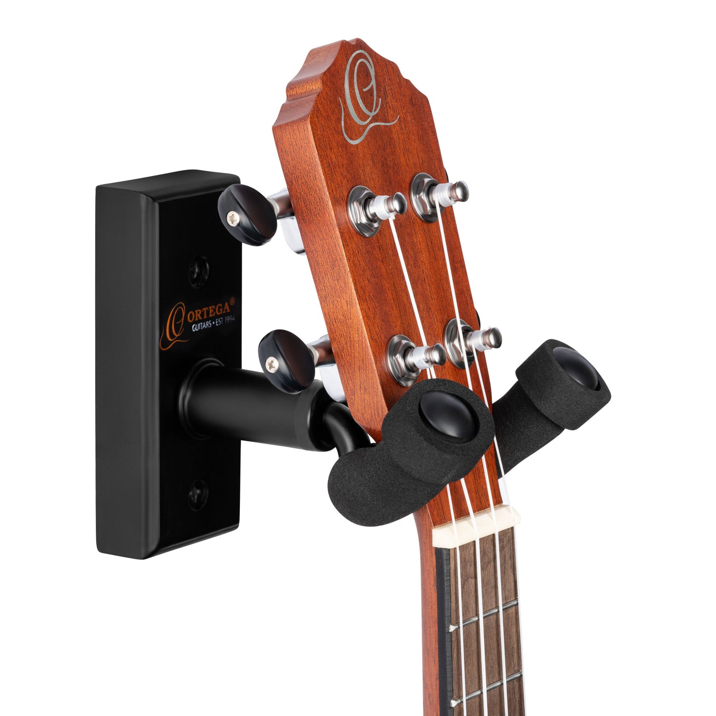 Ortega Ukulele Wall Hanger - Black Wood Backing Plate