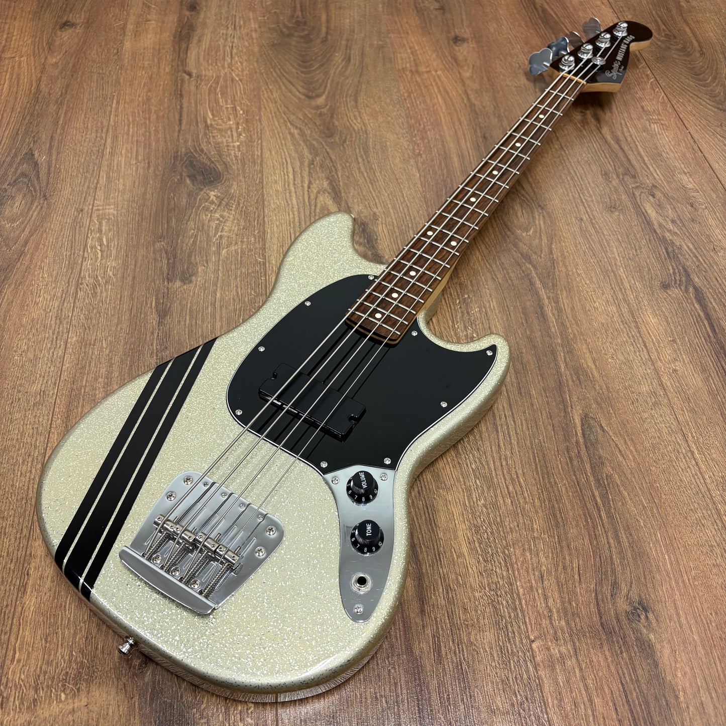 Pre-Owned Squier Mikey Way Signature Mustang Bass - Large Flake Silver Sparkle - 2014