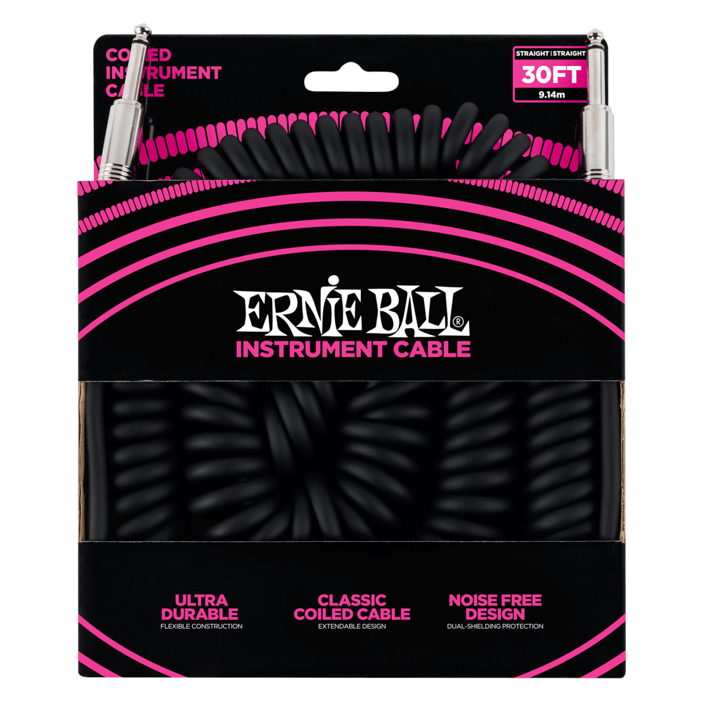 Ernie Ball Coiled Instrument Cable in Black - 9.14m