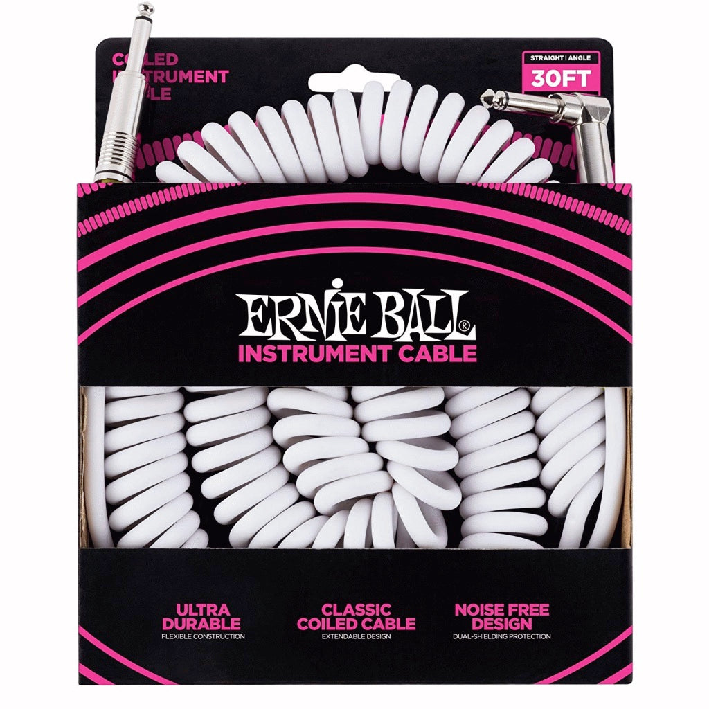 Ernie Ball Coiled Instrument Cable in White - 9.14m