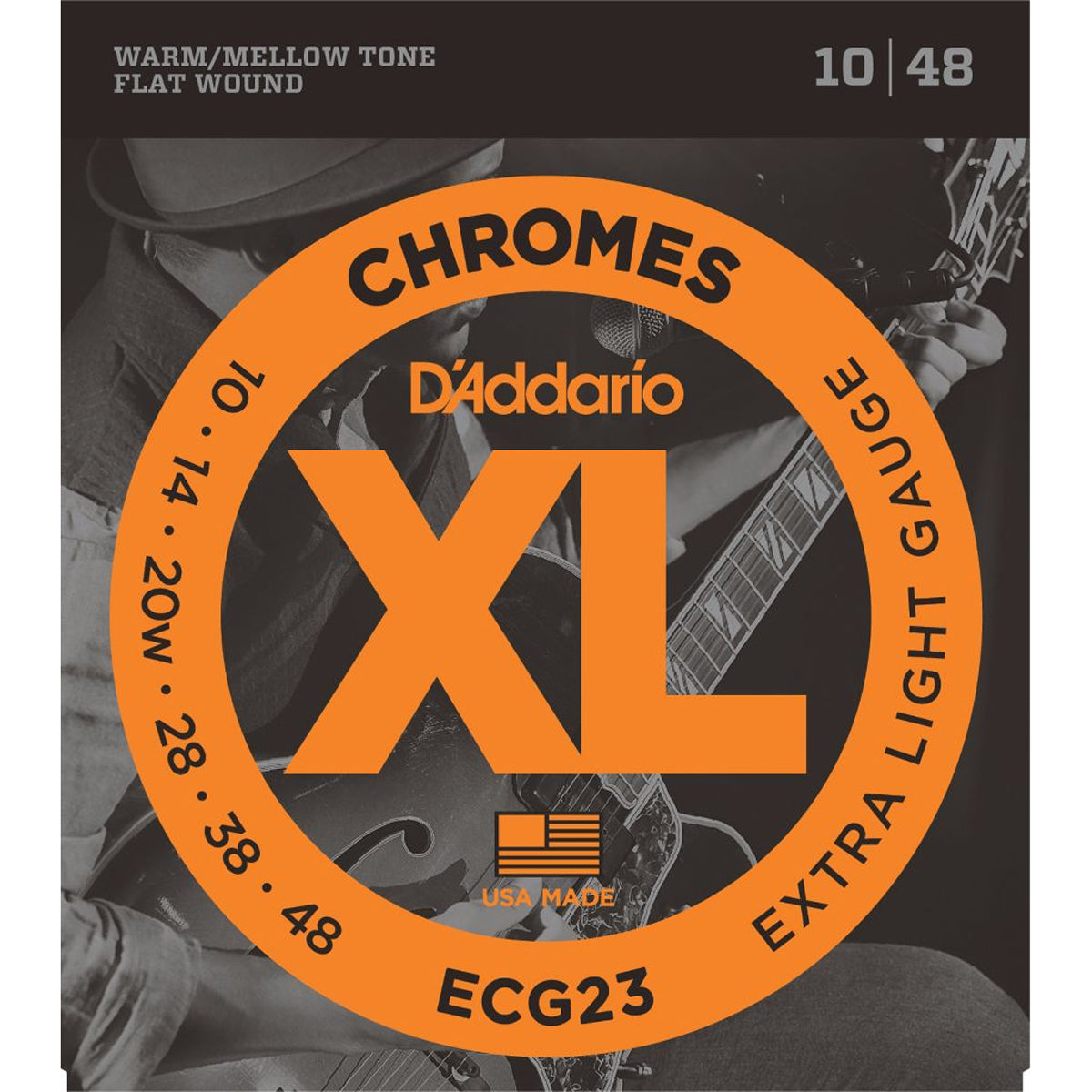 D'Addario ECG23 Chromes Flat Wound Electric Guitar Strings (.010 -.048) Extra Light