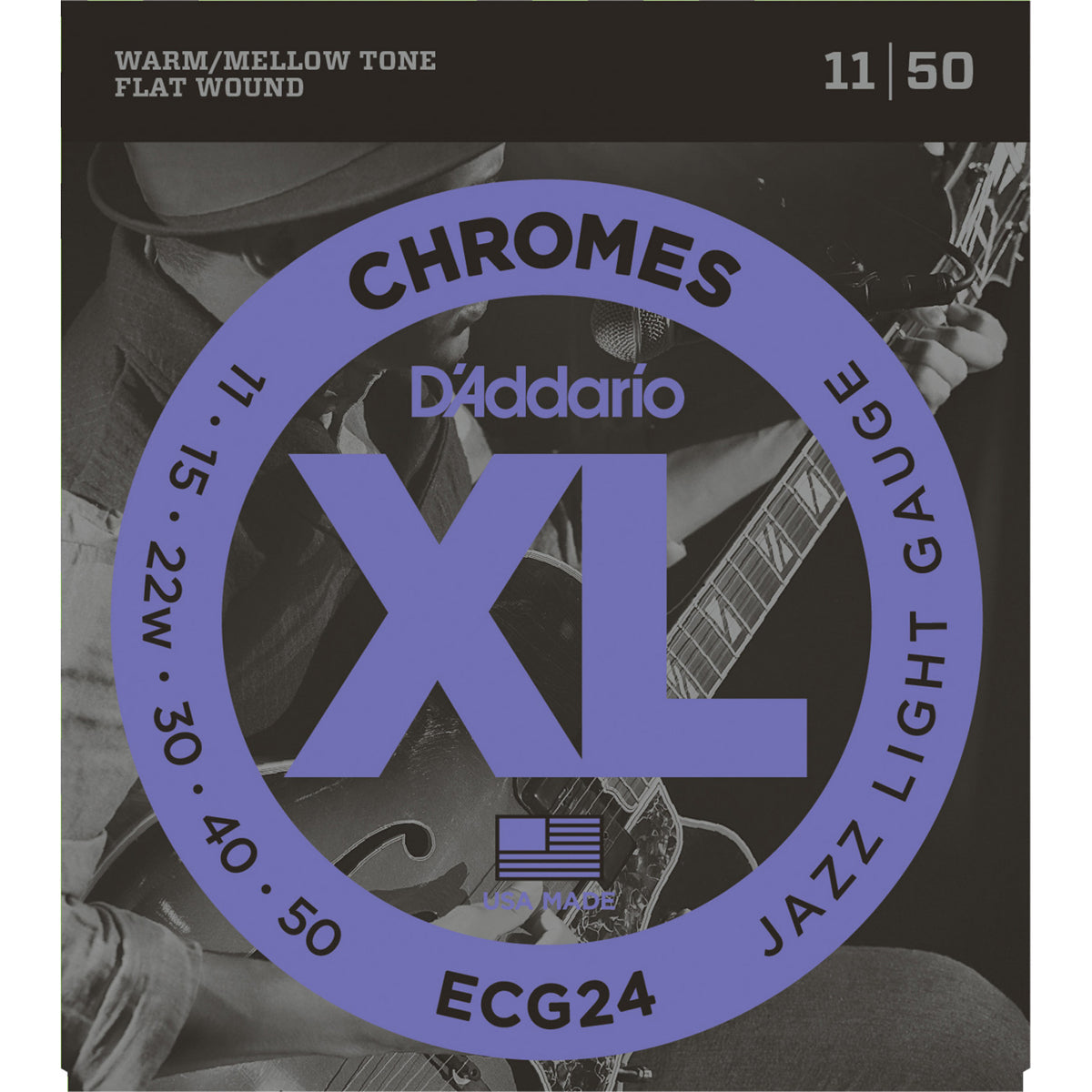 D'Addario ECG24 Chromes Flat Wound Electric Guitar Strings (.011 -.050) Jazz Light