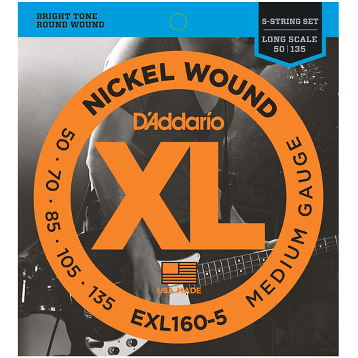 D'Addario EXL160-5 Bass Guitar Strings (.050 -.135) Reg Top/Med Bottom - 5-String Long Scale