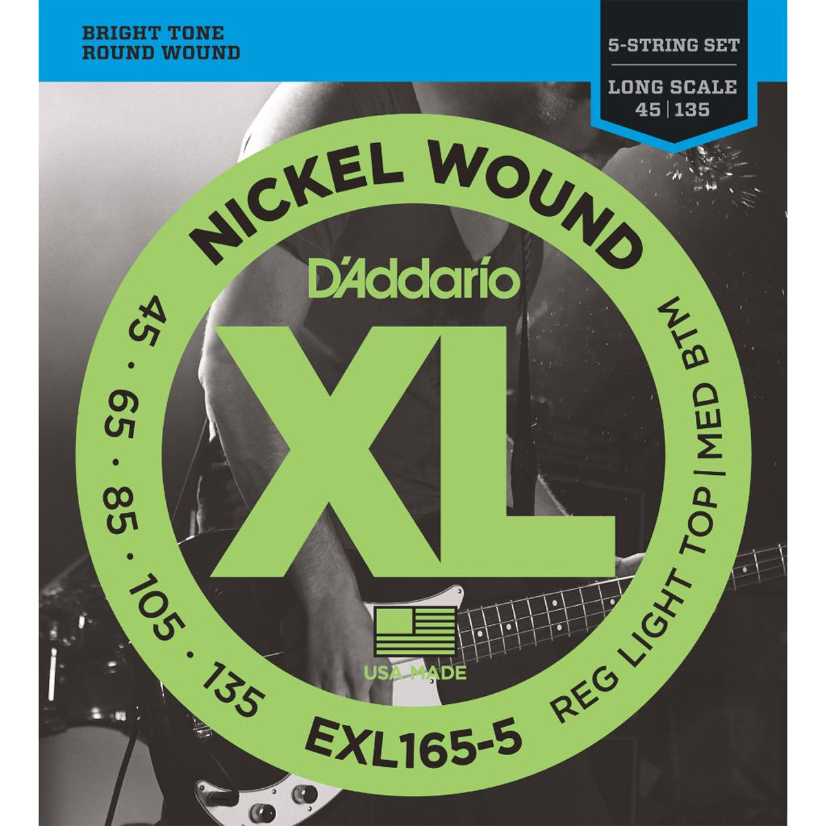 D'Addario EXL165-5 Bass Guitar Strings (.045 -.135) Reg Top/Med Bottom - Long Scale