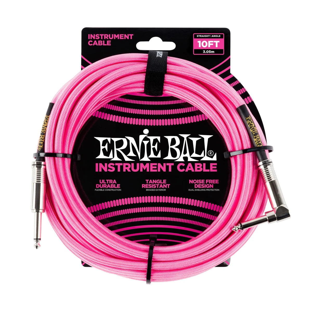 Ernie Ball Braided Instrument Cable in Neon Pink - Straight/Angle