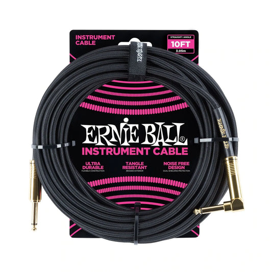 Ernie Ball Braided Instrument Cable in Black and Gold - Straight/Angle