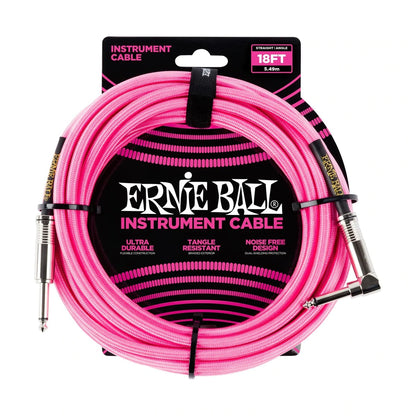 Ernie Ball Braided Instrument Cable in Neon Pink - Straight/Angle