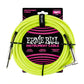 Ernie Ball Braided Instrument Cable in Neon Yellow - Straight/Angle