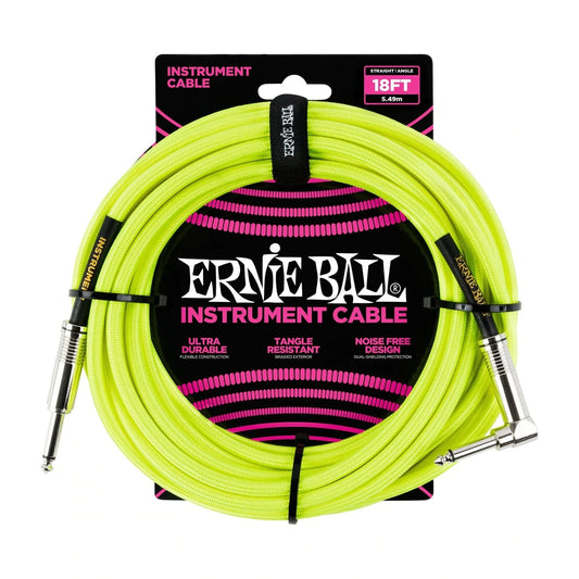 Ernie Ball Braided Instrument Cable in Neon Yellow - Straight/Angle