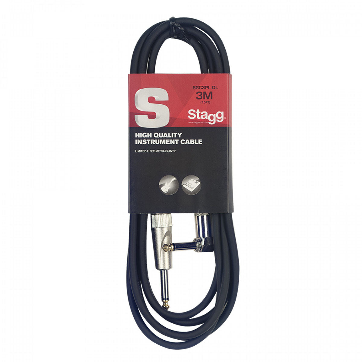 Stagg S-Series Deluxe Instrument Cable - 1/4" Jack Plug To 1/4" Angled Jack Plug