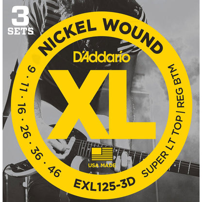 D'Addario EXL125 XL Nickel Wound, Super Light Top/Regular Bottom (.009 -.046) **3 PACK**