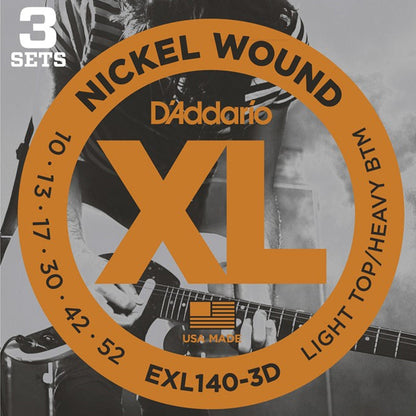 D'Addario EXL140 XL Nickel Wound, Light Top/Heavy Bottom (.010 -.052) **3 PACK**
