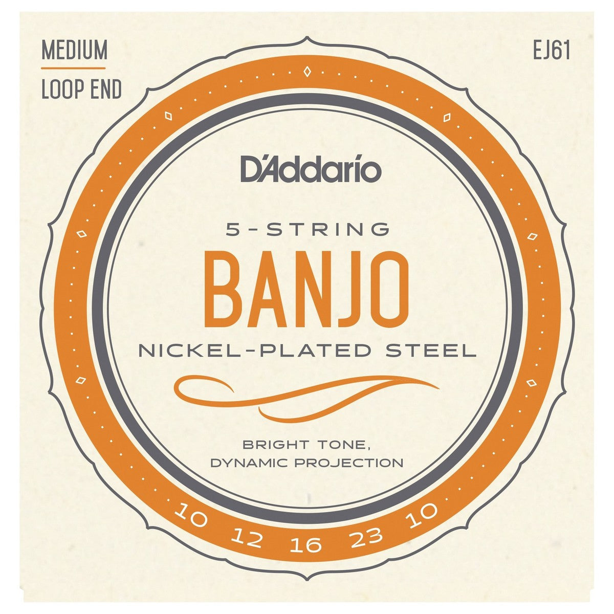 D'Addario EJ61 Nickel Wound Strings For 5-String Banjo (.010 -.023) Medium