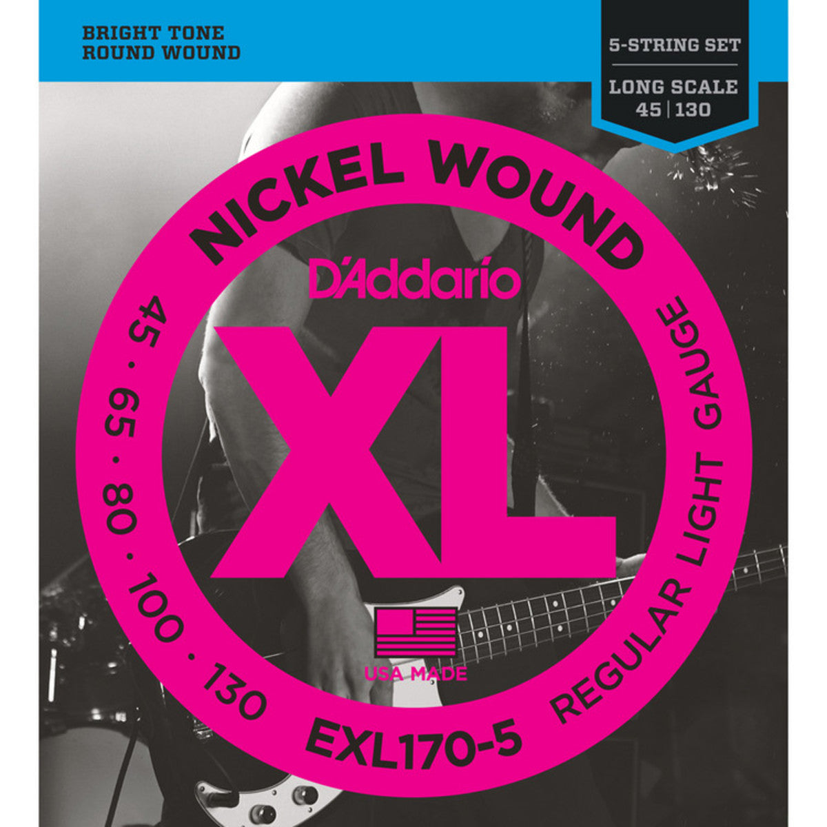 D'Addario EXL170-5 Bass Guitar Strings (.045 -.130) Light - 5-String Long Scale