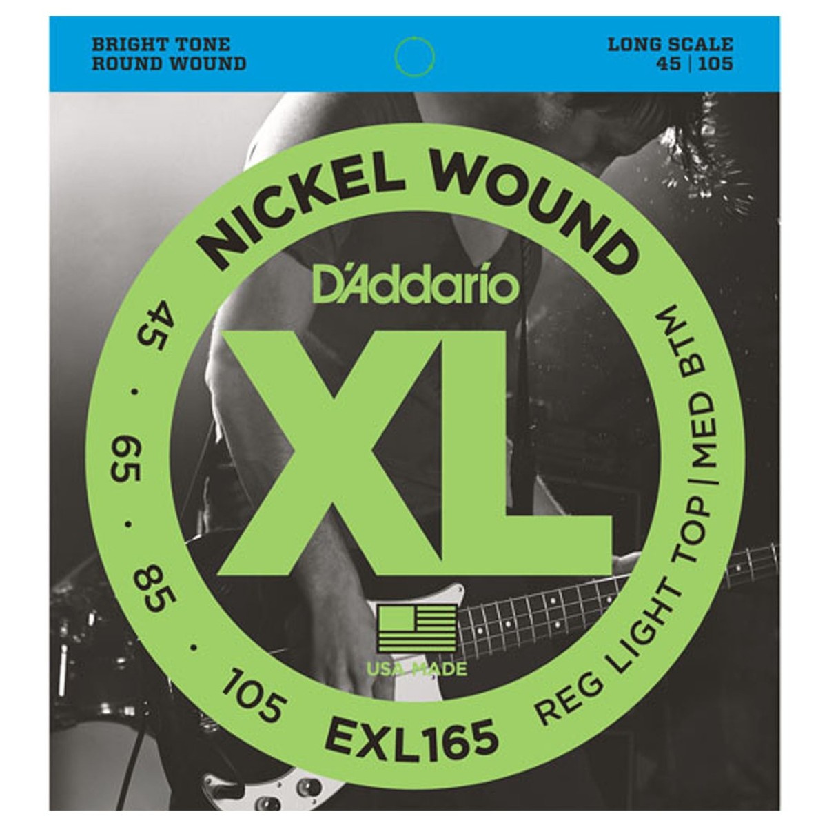 D'Addario EXL165 Bass Guitar Strings (.045 -.105) Reg Top/Med Bottom - Long Scale