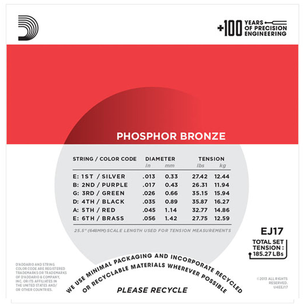 D'Addario EJ17 Phosphor Bronze Acoustic Strings (.013 -.056) Medium