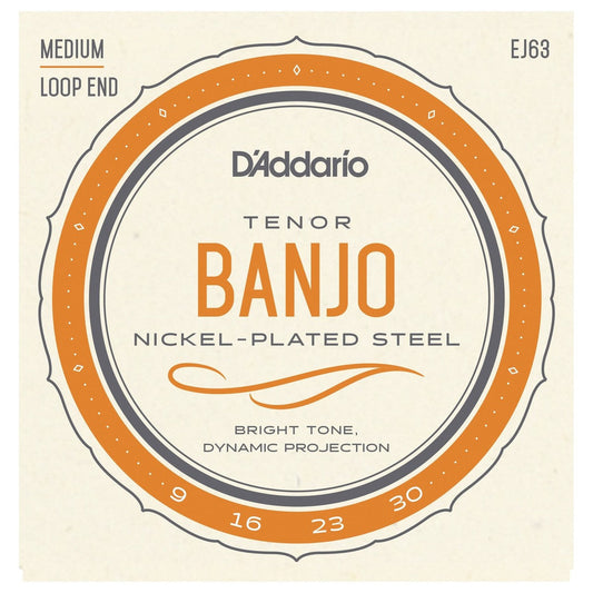 D'Addario EJ63 Nickel Wound Strings For 4-String Tenor Banjo (.009 -.023) Medium